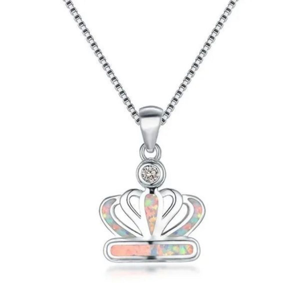 WHITE OPAL N SAPPHIRE ON SILVER CROWN NECKLACE